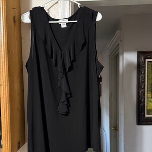 Elegant Sleeveless Black Blouse with Ruffle Detail